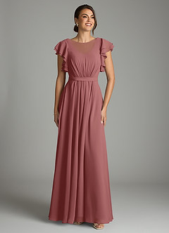 Azazie Daphne Modest Bridesmaid Dresses A-Line Ruffled Chiffon Floor-Length Dress image1