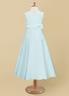 Azazie Lindy Flower Girl Dresses Sea Glass A-Line Pleated Matte Satin Dress image10