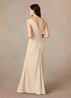 Azazie Sally Mother of the Bride Dresses Champagne A-Line V-Neck Pleated Chiffon Dress image4