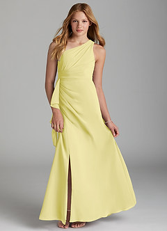 Azazie Maive Junior Vestido de Sorbete De Limón de Gasa de Corte En A con Plisado image1