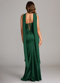 Azazie Sorrel Robes de demoiselle d'honneur Robe Sirène Convertible en Satin extensible Sans bretelle Vert Foncé image2