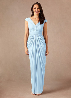Azazie Lisolette Mother of the Bride Dresses Sky Blue Sheath Pleated Mesh Dress image1