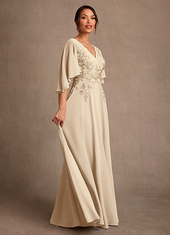 Azazie Tilda Brudens mor kjoler A-Line Blonder Chiffon Gulv-længde Kjole image3