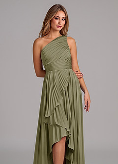 Azazie Lyrica Vestidos de damas de honor Vestido de Pistacho de Satén Elástico de Corte en A con Hombro unilateral image7