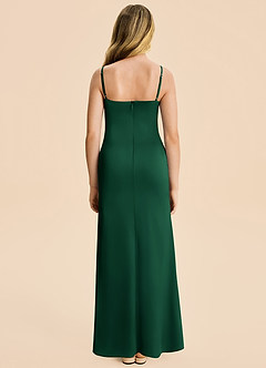 Azazie Rosalia Junior Robe Fourreau en Satin extensible Plissé Vert Foncé image2