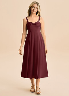 Azazie Ramona Junior Vestido de Cabernet de Satén Elástico de Corte en A con Escote de Corazón image5