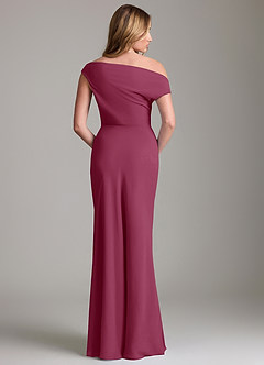 Azazie Emerson Bridesmaid Dresses Mulberry Sheath Off the Shoulder Chiffon Dress image4
