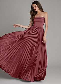 Azazie Mariana Robes de demoiselle d'honneur Robe Trapèze en Satin extensible Plissé Rose Du Désert image5