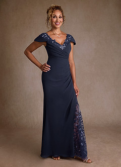 Azazie Betania Mother of the Bride Dresses Dark Navy Mermaid Sequins Chiffon Dress image3