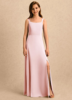 Azazie June Girls Formal Robe Demoiselle D'honneur Fillette Robe Trapèze en Satin extensible Dentelle Rose Pâle image3