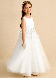 Azazie Eleni Flower Girl Dresses Ivory Ball-Gown Bow Tulle Dress image5