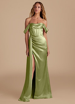 Azazie Amyra Bridesmaid Dresses Pistachio Mermaid Sweetheart Neckline Metallic Satin Convertible Dress image4