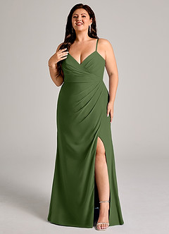 Azazie Maci Bridesmaid Dresses Olive Sheath Pleated Chiffon Dress image8