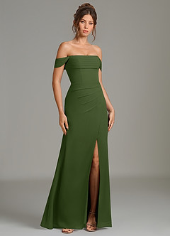 Azazie Jalice Bridesmaid Dresses Olive Mermaid Off the Shoulder Chiffon Dress image1