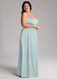 Azazie Mei Bridesmaid Dresses Mist A-Line V-Neck Stretch Satin Dress image9