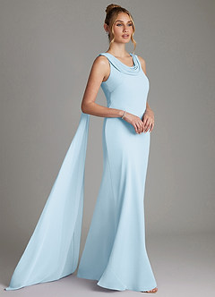 Azazie Jaya At-home Try On Dresses Sky Blue Sheath Pleated Chiffon Dress image5