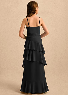 Azazie Indiah Girls Formal 플라워 걸 드레스 A라인 러칭 쉬폰 플로어 길이 드레스 image2
