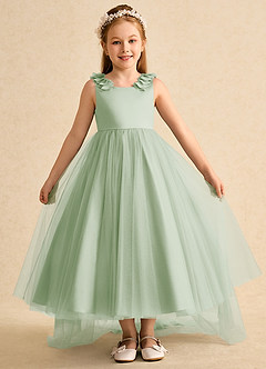 Azazie Lorita Flower Girl Dresses Dusty Sage A-Line Beaded Tulle Dress image2