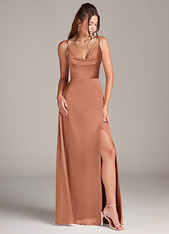 Azazie Sarella Brautjungfernkleider A-Linie Plissee Stretch-Satin Kleid Bronzer image3