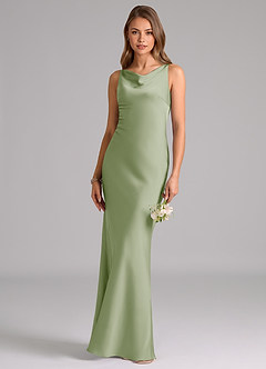 Azazie Allettie Bridesmaid Dresses Dusty Sage Mermaid Stretch Satin Dress image1