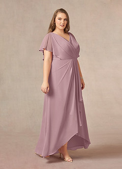 Azazie Eliza Mother of the Bride Dresses Dusty Rose A-Line V-Neck Pleated Chiffon Dress image9