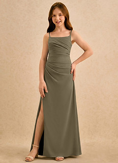 Azazie Cannoli Girls Formal Abiti da Ragazza di Fiori Abito A-Line in Chiffon Plissettato Willow Green image5