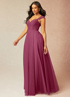 Azazie Luxi Bridesmaid Dresses Mulberry A-Line Pleated Tulle Dress image3