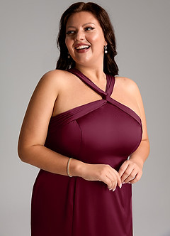 Azazie Rue Bridesmaid Dresses Mulberry A-Line Pleated Stretch Satin Dress image13
