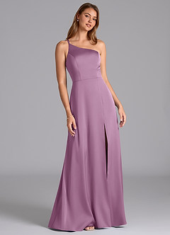 Azazie Trina Robes de demoiselle d'honneur Robe Trapèze en Satin extensible Ue épaule Glycine image1