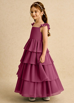 Azazie Boba vestidos de niña de las flores Vestido de Mora de Gasa de Corte En A con Escote Cuadrado image7