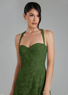 Azazie Bea Brautjungfernkleider Eine Linie Korsett Blumen-Burnout Kleid Olivgrün image4