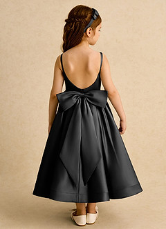 Azazie Babs Flower Girl Dresses Black Ball-Gown Pleated Matte Satin Dress image6