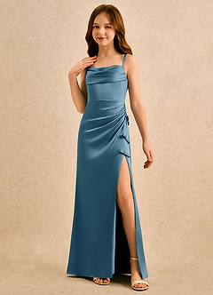 Azazie Bundt Girls Formal Flower Girl Klänningar Klä A-Line i Stretch Satin Plisserad image4