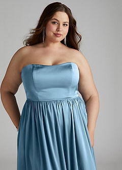 Azazie Morana Bridesmaid Dresses Steel Blue A-Line Off the Shoulder Stretch Satin Convertible Dress image19