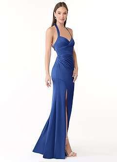 Azazie Emeria Bridesmaid Dresses Royal Blue Mermaid Pleated Stretch Satin Dress image4