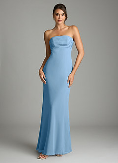 Azazie Saylor Vestidos de damas de honor Vestido de Azul Acero de Gasa de Corte Sirena con Sin tirantes image3