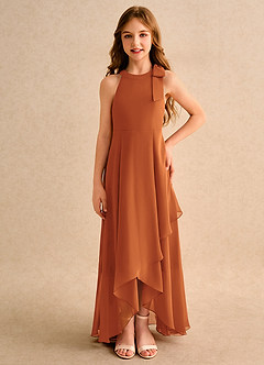 Azazie Boop Girls Formal Abiti da Ragazza di Fiori Abito A-Line in Chiffon Fiocco Cannella image3