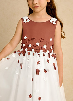 Azazie Eleni Flower Girl Dresses Ivory Auburn Ball-Gown Bow Tulle Dress image7