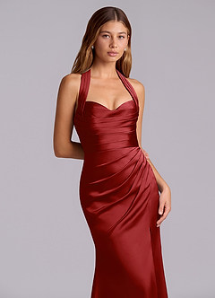 Azazie Destiny Bridesmaid Dresses Pomegranate Mermaid Sweetheart Neckline Stretch Satin Dress image5