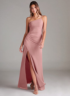 Azazie Eren Abiti da Damigella Abito Tubino in Chiffon Monospalla Rosa Polverosa image1