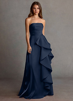 Kalista Navy Satin Faced Chiffon Prom Dress image3