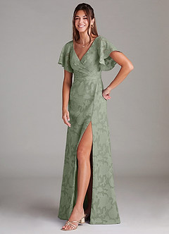 Azazie Ambrosia Bridesmaid Dresses Agave A-Line Pleated Floral Burnout Dress image4