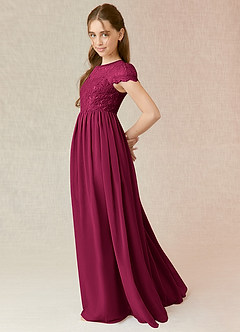 Azazie Delevingne Junior Burgundy A-Line Lace Chiffon Dress image3