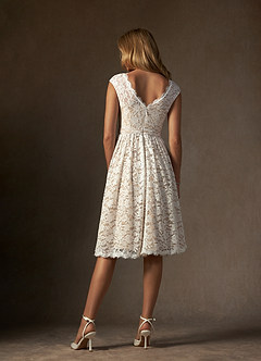 Azazie Ginnie Wedding Dresses Diamond White Nude A-Line Lace Dress image2