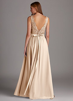 Azazie Elly Bridesmaid Dresses White Alabaster A-Line Lace Scoop Neck Chiffon Dress image2