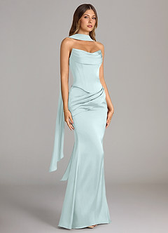 Azazie Sorrel Bridesmaid Dresses Sea Glass Mermaid Strapless Stretch Satin Convertible Dress image3