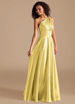 Azazie Charlize Rochii de domnișoară de onoare Linie A Un umăr Satinat metalic Lungime până la podea Rochie image6