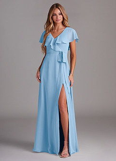 Azazie Lainey Bridesmaid Dresses Powder Blue A-Line with Pockets Chiffon Dress image3