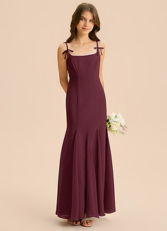 Azazie Evey Junior Cabernet Mermaid Pleated Chiffon Dress image4