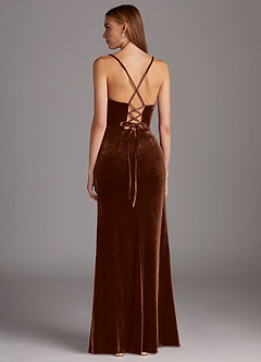 Azazie Kindness Jurken voor bruidsmeisjes Jurk van flueel met Kolom Kraaghals Korset Omber image2